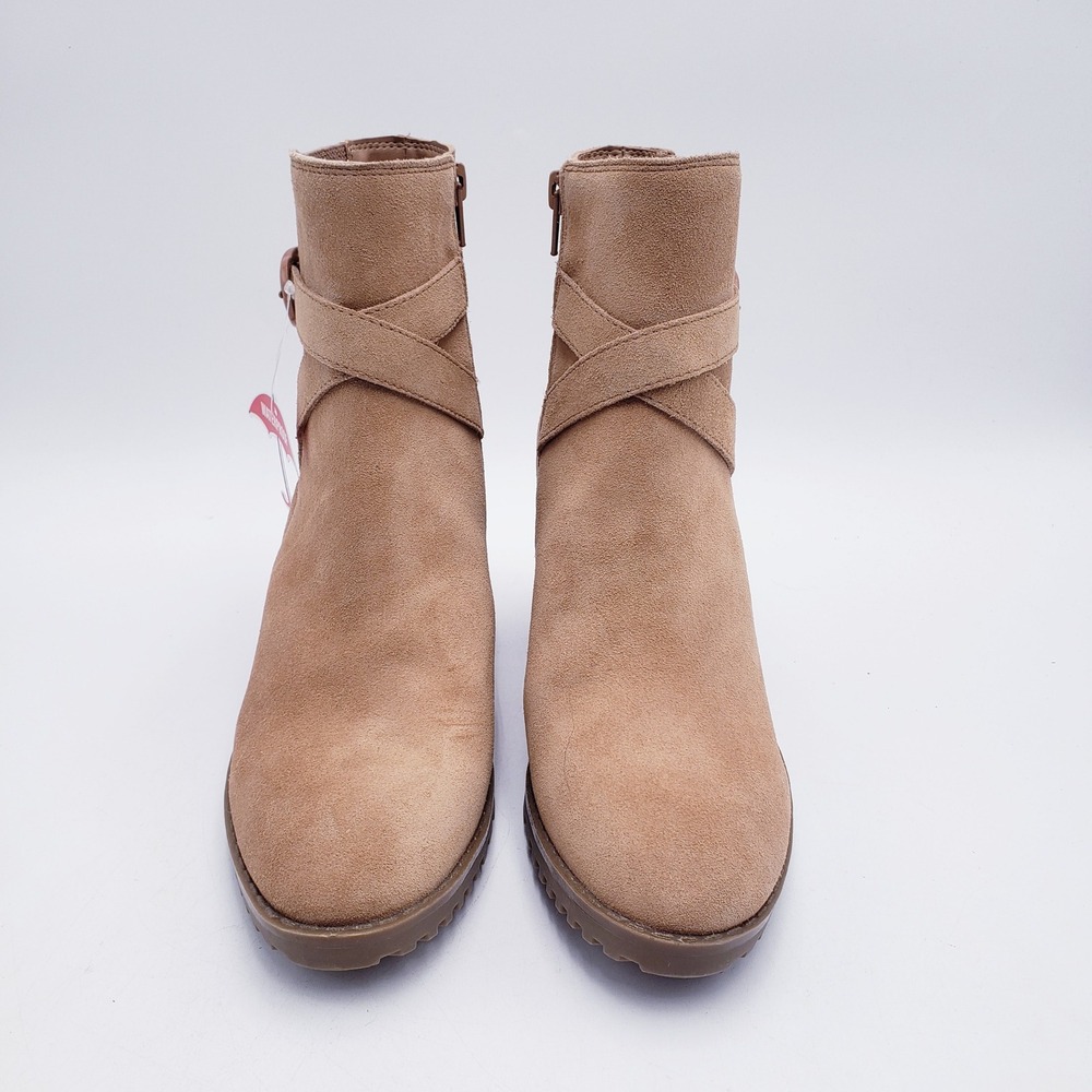 Blondo Tazmin Ankle Boots Tan Suede‎ Waterproof Buckle Strap Block Heel Size 7.5 - Picture 8 of 11